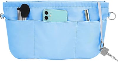 Handtas-organizer met sleutelkoord en meerdere binnenvakken - Vilt, Blauw, Maat S