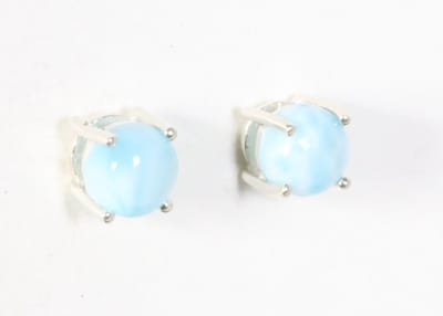 Fijne hoogglans zilveren oorstekers met larimar - ø 5 mm.