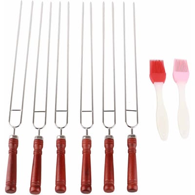 6 Pièces BBQ Barbecue en Acier Inoxydable Fourchette 2 Pièces Pinceau BBQ en Silicone Outil de Barbecue