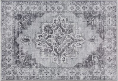 Vintage Vloerkleed - 230x160 cm Grijs - Wasbaar Polyester Vloerkleed met - TPR Antislip Onderlaag - Dunne Tapijt voor Woonkamer Slaapkamer Eetkamer Thuiskantoor - Zacht Flanel Tapijt Oudbloemen Patroon-Machinewasbaar Vloerkleed