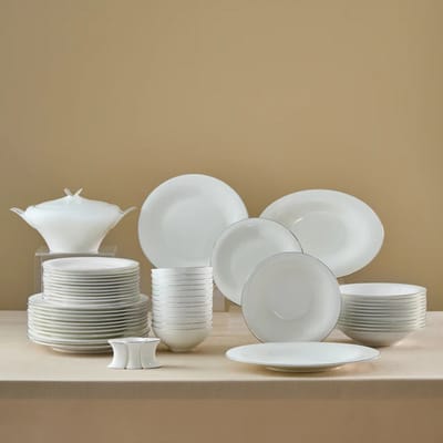 Karaca Extra Argento Platinum - 55-Delige Serviesset – 12 Personen – Fine Pearl Servies met Echte Parels – Luxe Dinerservies Wit/Platin