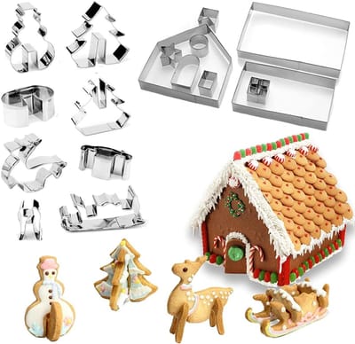 Famanu - Gingerbread house koekjesvormen set van 18 roestvrij staal 3D bakset