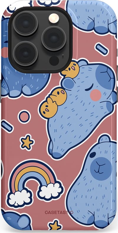 Casetastic Hoesje Geschikt voor Apple iPhone 15 Pro Magsafe - Stijlvolle Beschermende Duo-layer Case - Capibara knuffelvriend