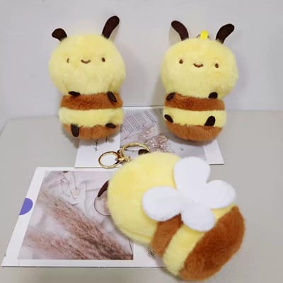 s Mode Petit Abeille Peluche Pendentif Porte-clés pour Enfants Jouets Sac Accrocher Décoration Animaux Porte-clés Sac à Dos Accessoires DIY beige