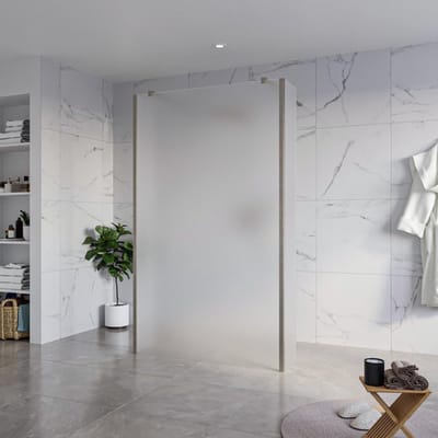 FugaFlow Eccelente Vetro Vrijstaande inloopdouche badkamer - 120x200cm - Glas mat - antikalk - 8mm veiligheidsglas - 2 zijwanden 30cm - met wandarmen en hoekprofielen - Gunmetal -