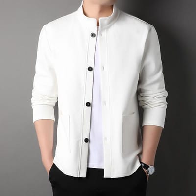 Heren Nieuwe Jas Jas Lente en Herfst Opstaande Kraag Top Casual Jas Heren Jas M white