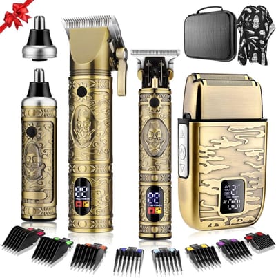 Draadloze Tondeuse Set - Haartrimmer Scheerapparaat - Precisie Styling - LCD Display Vermogen - 8 Opzetkammen - Metaal