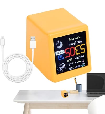 Weerstation Klok - Slimme Decoratie - Thuis Informatie - Wifi Weersupdates - 3.5x4.8 cm - Geel