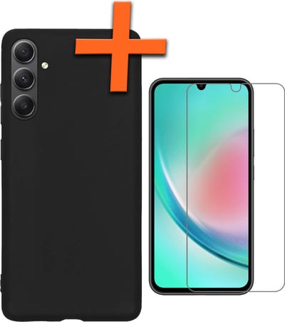 Hoes - Met Screenprotector - Geschikt voor Samsung Galaxy A34 - Sterk & Shockproof - Back Cover - Siliconen Case - Telefoon Hoes - Zwart