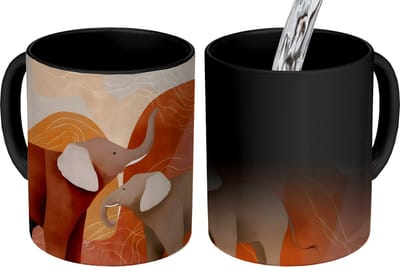 Magische Mok - Foto op Warmte Mokken - Koffiemok - Olifanten - Oranje - Abstract - Magic Mok - Beker - 350 ML - Theemok