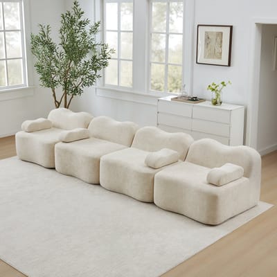 DESMIU Zitbank 384 x 98 x 70 Cm - Modulaire 4-Zits Met Wellenvorm En Verplaatsbaar Armleunkussen - Voor Woonkamer - Velvet Beige