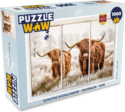 Puzzel Schotse hooglander - Doorkijk - Koe - Legpuzzel - Puzzel 1000 stukjes volwassenen