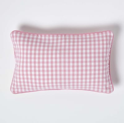 Homescapes Gingham katoenen kussenhoes 30 x 50 cm roze