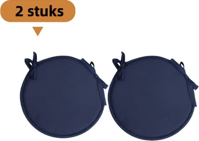 2-delig rond sponskussen - verdikt voor thuisgebruik - stoelkussen met bandjes - eenvoudige stof - geschikt voor eetkamerstoelkussens, ronde krukkussens, zitkussens, zitkussens - 30 cm diameter - marineblauw