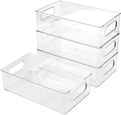 Dailygoods- Koelkastorganizer 4 Stuks - Stapelbare Opbergdozen - Transparant Plastic - 25,5 x 15,1 x 7,6 cm - Handvat - Orde en Overzicht