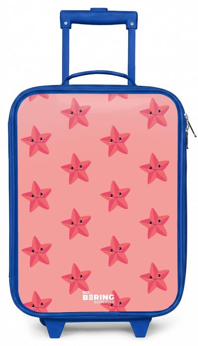NoBoringSuitcases.com® - Kinderkoffer blauw - Kindertrolley jongen - Zeester zandstorm - Koffer kind lichtgewicht - Reiskoffer trolley voor kinderen - Koffertje met lichtgevende wieltjes - Rolkoffer