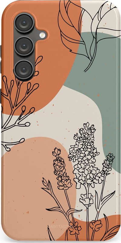 Casetastic hoesje geschikt voor Samsung Galaxy S23 FE - Dubbellaagse bescherming - Lijnenspel Natuur - Fashion Case - Zand Saliegroen Terracotta