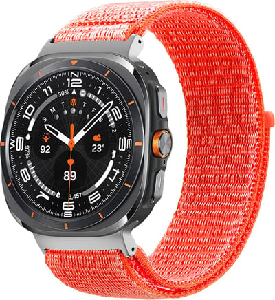 Bandz Nylon loop band - geschikt voor Samsung Galaxy Watch Ultra 2 (2026) / Ultra (2024/2025) - bandje van hoogwaardig nylon materiaal met klittenbandsluiting (fel oranje)