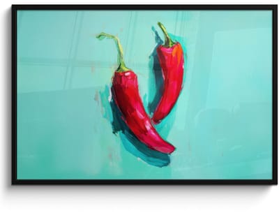 Poster in lijst - Fotolijst 120x80 cm - Posters - Chilipepers - Geverfd - Rood - Posterlijst zwart - Decoratie - Wanddecoratie woonkamer - Muurdecoratie slaapkamer