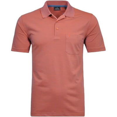Ragman Polo Softknit Fine Stripe Easy Care Melon / male