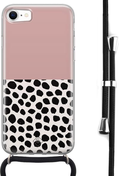 Casimoda® hoesje met koord - Geschikt voor iPhone 8 - Stippen roze - Afneembaar koord - Siliconen/TPU - Roze