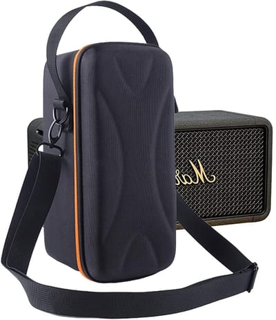 Draagtas voor Draadloze Bluetooth Speaker - Hard EVA Schoudertas met Extra Mesh Pocket voor Kabels en Accessoires (Zwart + Oranje)
