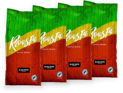 Roasta Black River Espresso Koffiebonen - Voordeelverpakking 4x 750g - 3kg - Grootverpakking - Donkere Branding - Intense Smaak - Dark Roast - Verse Koffiebonen - Sterke Koffie - Espressomachine Bonen - Roasta Coffee - Multipack