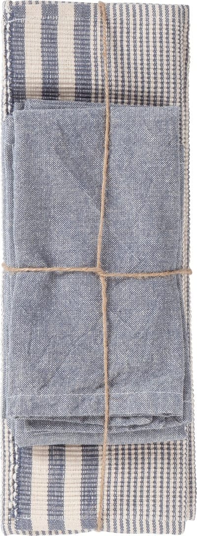 Linen & More  Set 4 Placemats en 4 Servetten  Katoen  Indigo Blauw