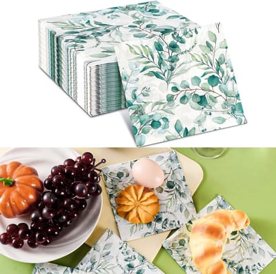 Eucalyptus Groene Papieren Servetten voor Tafeldecoratie, Vintage Wegwerp Napkins voor Verjaardag, Tuinfeest en Bruiloft - 40 Stuks
