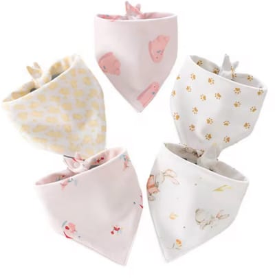 IL BAMBINI - Set van 5 Bandana slabbetjes voor Baby - Lichtroze konijn