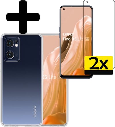 Hoesje - Met 2x Screenprotector - Geschikt voor OPPO Find X5 Lite - Sterk & Shockproof - Back Cover - Siliconen Case - Telefoon Hoes - Telefoonhoesjes - Transparant
