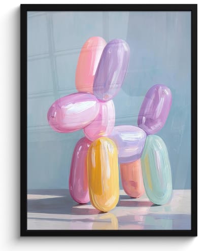 Poster in lijst - Fotolijst 60x80 cm - Posters - Dier - Ballon - Pasteltinten - Glanzend - Posterlijst zwart - Decoratie - Wanddecoratie woonkamer - Muurdecoratie slaapkamer