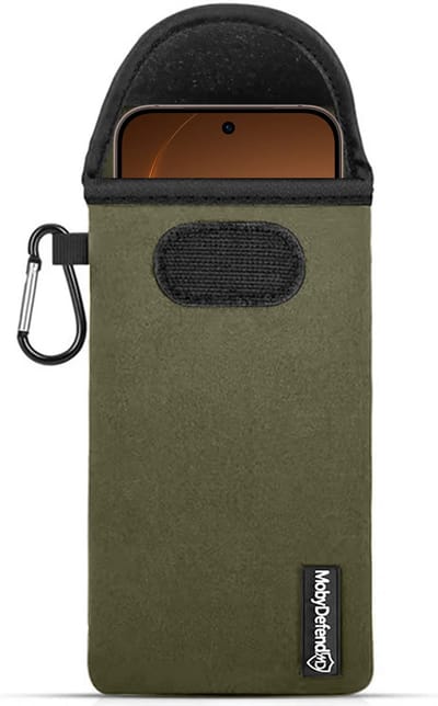 MobyDefend Hoesje - Geschikt voor Oppo Reno15 Pro - Neopreen Pouch Met Karabijnhaak - Insteek - Riemlus - Groen