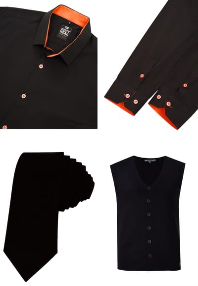 Driedelig pak met overhemd, vest en stropdas