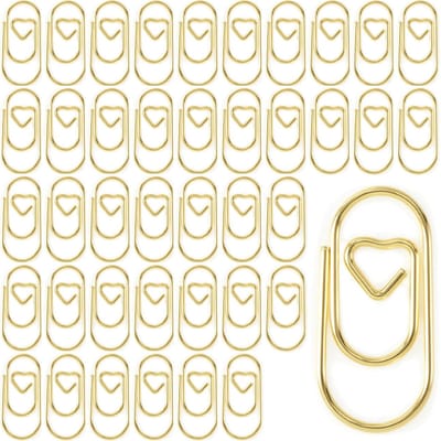 100 stuks gouden hartvormige paperclips - Kleine en leuke paperclips - Schattige hartvormige metalen bladwijzers - Mini paperclips - Geschikt voor bureau-organizers op kantoor, school en thuis