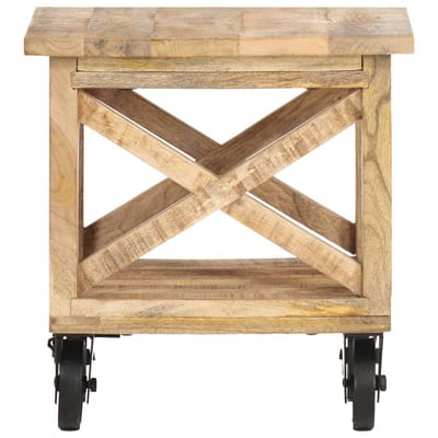 vidaXL - Bijzettafel - op - wieltjes - 40x40x42 - cm - ruw - mangohout