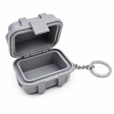 Mini Rugged Box Sleutelhanger – Waterdichte Hardcase Opbergdoos 6 × 5 × 4 cm – Pocket Organizer voor Sleutels, Geld, Pillen en SD-Kaarten – Grijs