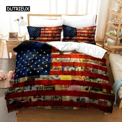 Amerikaanse Vlag Dekbedovertrek Collectie Microvezel Rood Witte Streep Decor Beddengoed Collectie Onafhankelijkheidsdag Vrijheid Thema Dekbedovertrek Voor Tieners AU Single 140x210cm