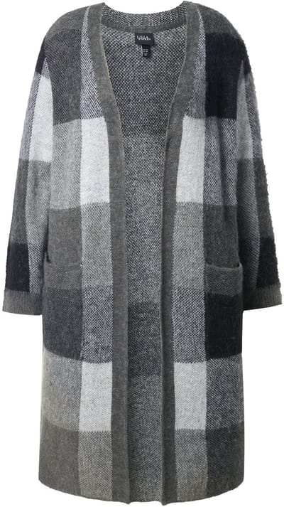 Ulla Popken - Dames - Lang vest ruiten open model zakken - Grafietgrijs - Maat 42+