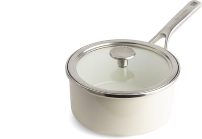 KitchenAid Steel Core Enamel steelpan 16cm 1,3L - Amandelwit - inductie - PFAS-vrij