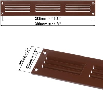 Ventilatierooster Metaal - Rooster Ventilatie - Luchtcirculatie Verbeteren - Geïntegreerd Muskietennet - 300 x 50 mm - Bruin