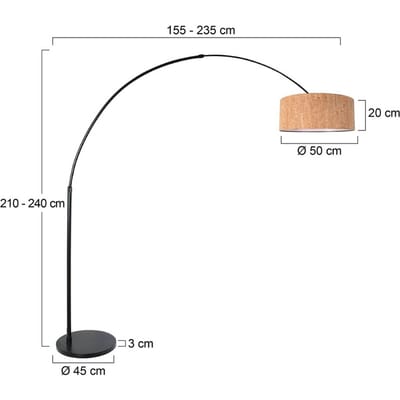 Sparkled Light 4342ZW Vloerlamp - Zwart met Kurken Kap Ø40 cm - Eigentijds - Steinhauer - Draaibaar, Uitschuifbaar en Hoogte Verstelbaar