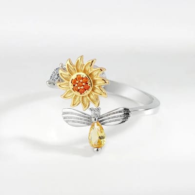 Nouveau Exquis Tournesol en Cristal Anneau Rotatif Soulager l'Anxiété Décompression Anneaux en Acier Inoxydable Pour Femmes Bijoux de Doigts Cadeaux resizable beige
