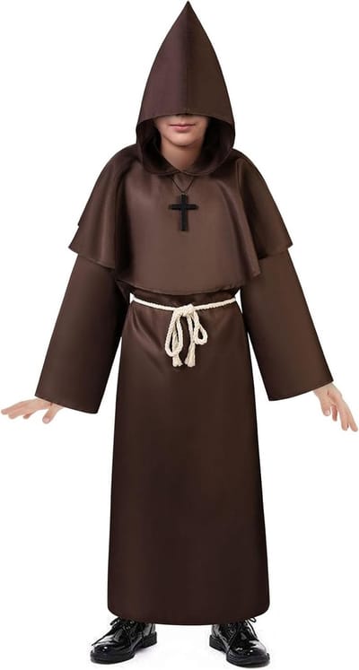 Kinderen monnik kostuum, middeleeuwse gewaad met kap, cosplay outfit voor jongens en meisjes, vintage ridder mantel