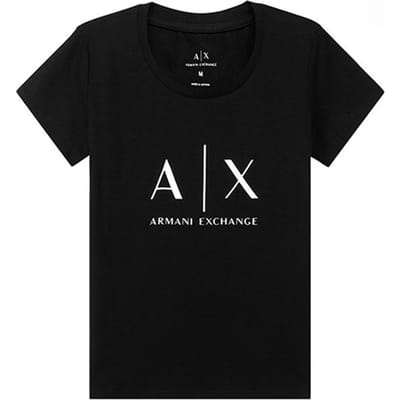 Armani Exchange T-shirt Manches Courtes Col Rond Coupe Ajustée Coton Imprimé Lettres Femme Noir 8NYT70-YJ16Z-1200 XS black