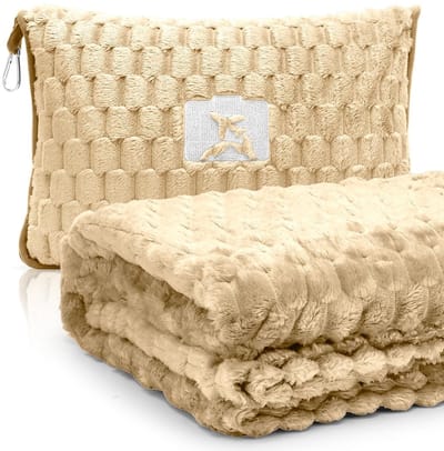 Dailygoods - Reisdeken, kussen, 2-in-1, zacht en warm vliegtuigdeken, multifunctioneel draagbaar kussen met kussensloop, knuffeldeken, reiskussen voor vliegtuig, reizen, kantoor, thuis, 127 x 152 cm (geel)