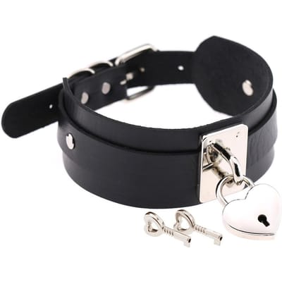 Overdreven Punk Pu Leer Ketting Met Hartslot En Street Style Voor Nachtclubs, Beschikbaar Voor Zowel Mannen Als Vrouwen black
