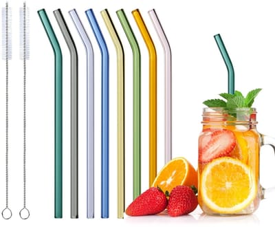 Dailygoods- Rietjes Herbruikbaar - Glazen Rietjes - 8 Kleurrijke Rietjes - Inclusief Reinigingsborstels - Vaatwasmachinebestendig - Milieuvriendelijk