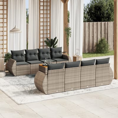vidaXL - 9-delige - Loungeset - met - kussens - poly - rattan - grijs