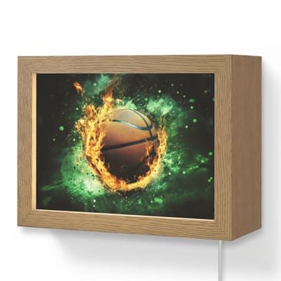 Wandlamp 20x15 cm - Oplaadbaar - Basketbal - Vuur - Vlammen - Groen - Wandlampen binnen woonkamer - Slaapkamer lamp met kabel - Decoratieve nachtlamp - Vloerlamp snoer